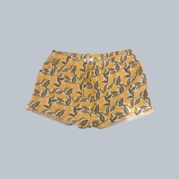 Women’s Lemon Organic Cotton Pajama Set Loungewear Textured Gauze Ruffle Size L - Picture 2 of 13